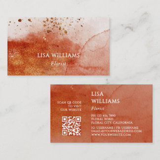 Tarjeta De Visita QR Code Terracotta Gold Watercolor Background
