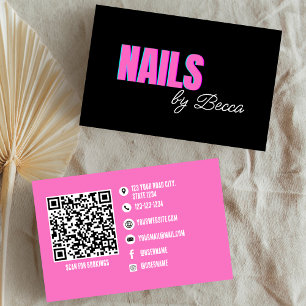 Tarjeta De Visita QR Code trendy Hot Pink Minimal Nail Tech
