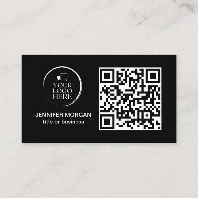 Tarjeta De Visita QR CODE tu logotipo personalizado profesional negr (Anverso)