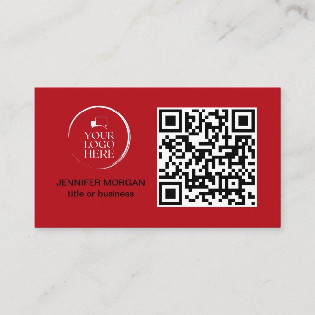 Tarjeta De Visita QR CODE tu logotipo personalizado profesional rojo (Anverso)