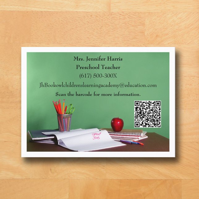 Tarjeta De Visita QR Code White Grade School Preschool Teacher  (White Business Card for Teacher )