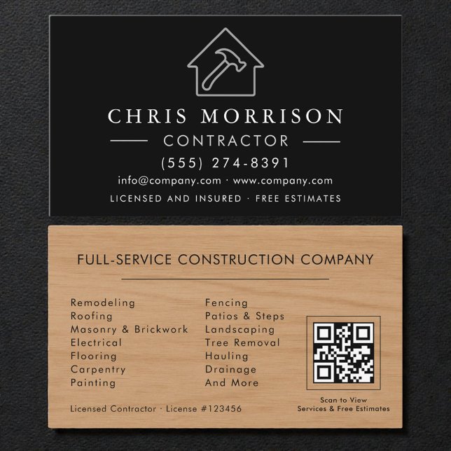 Tarjeta De Visita QR Code Wood Building Contractor (Subido por el creador)