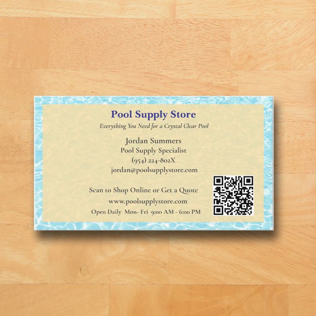 Tarjeta De Visita QR Code Yellow Blue Swimming Pool Contractor   (Yellow Pool Business Card )