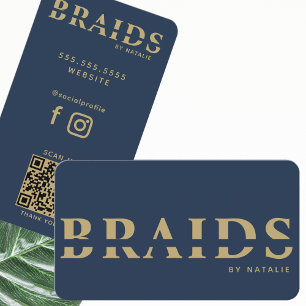 Tarjeta De Visita QR Código Braids Salón de belleza Braike Hairstyli