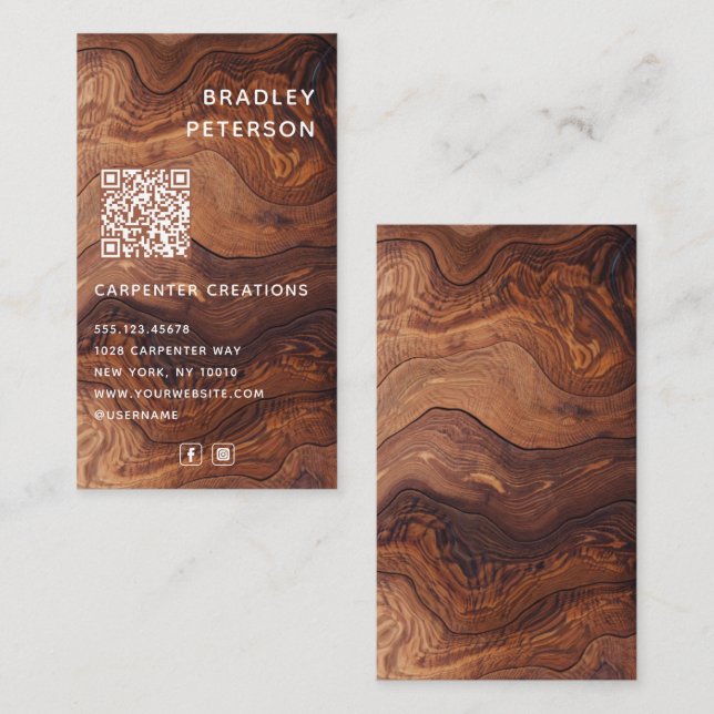 Tarjeta De Visita QR Código Construcción de carpintería de madera mo (Anverso / Reverso)