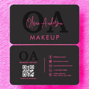 Tarjeta De Visita QR Código de maquillaje artista Hot Pink Black Med