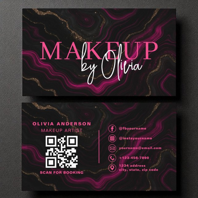 Tarjeta De Visita QR Código de maquillaje artista Mármol de ágata ro (Subido por el creador)