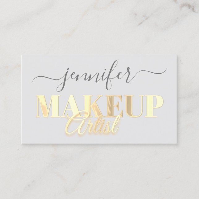 Tarjeta De Visita QR Código de maquillaje Artista Script Gray Gold (Anverso)