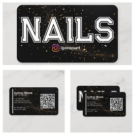 Tarjeta De Visita QR Código Golden Black Profesional Técnico de uñas