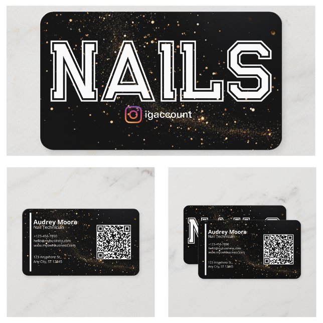 Tarjeta De Visita QR Código Golden Black Profesional Técnico de uñas (QR Code Golden Black Professional Nail Technician Business Card
)