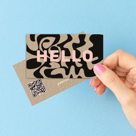 Tarjeta De Visita QR Código Groovy Black Light Pink Kraft