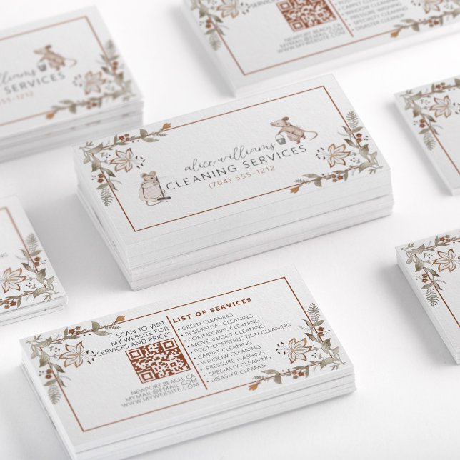 Tarjeta De Visita QR Código Hogar Profesional Maid Floral Cuta (Subido por el creador)