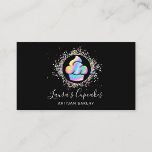 Tarjeta De Visita QR Código Holográfico Cupcake Panadería Pastel de