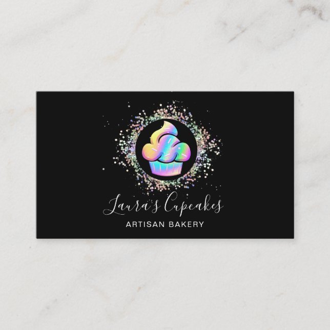 Tarjeta De Visita QR Código Holográfico Cupcake Panadería Pastel de  (Anverso)