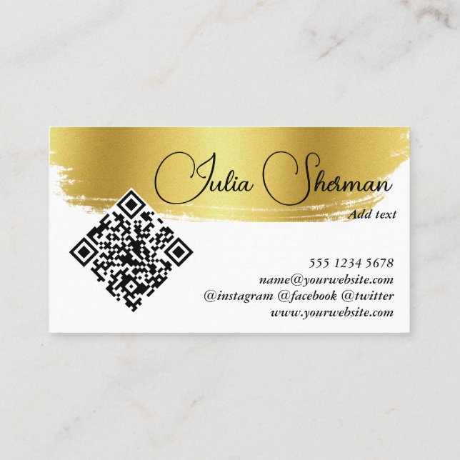 Tarjeta De Visita QR Código Lujo Monograma Dorado Guión Negro Mínimo (Reverso)