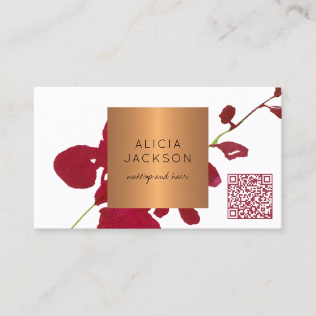 Tarjeta De Visita QR CÓDIGO maquillador peluquería salón floral mode (Anverso)
