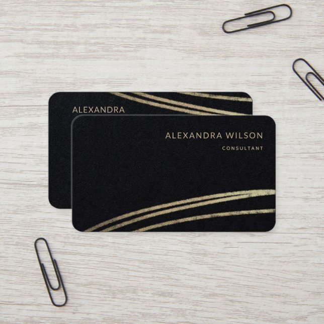 Tarjeta De Visita QR Código Negro Gold Signature Elegante Profesiona (Anverso/Reverso In Situ)