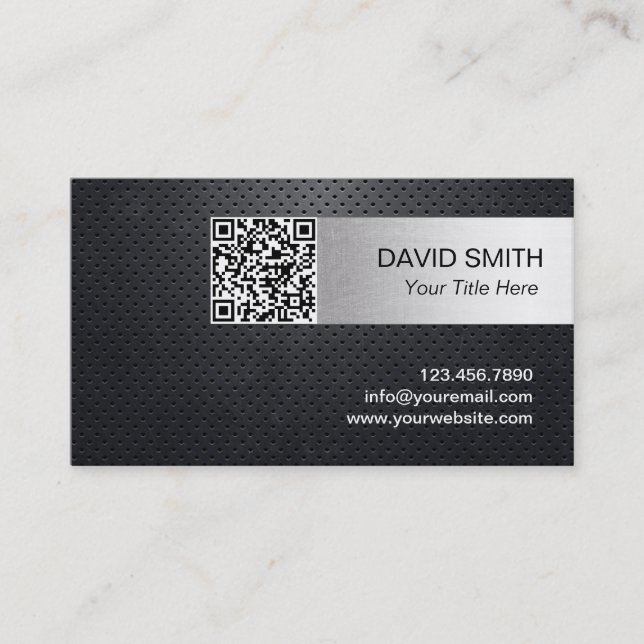 Tarjeta De Visita QR Código negro Metalizado plateado profesional (Anverso)