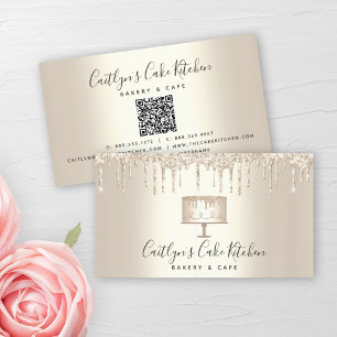 Tarjeta De Visita QR Código Panadería Purpurina de Oro Pastel de pas