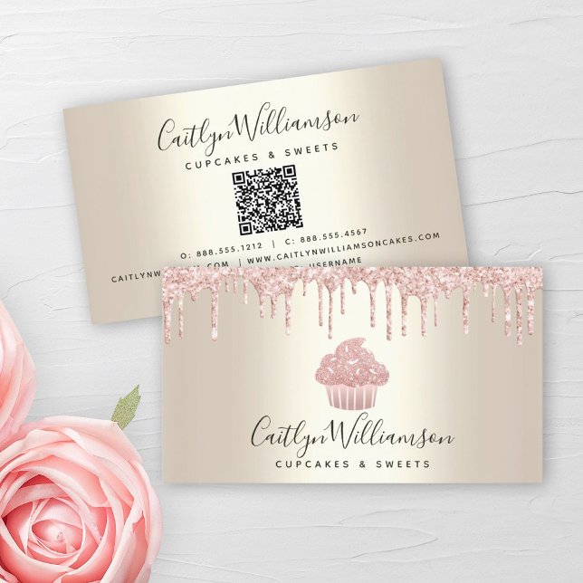 Tarjeta De Visita QR Código Pastel rosa Pastel de panadería Purpurin (Subido por el creador)