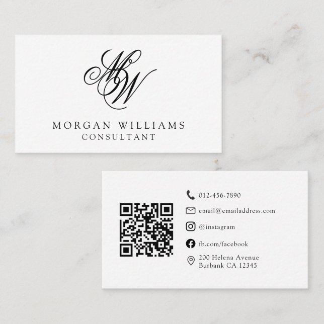 Tarjeta De Visita QR Código profesional moderno blanco negro (Anverso / Reverso)