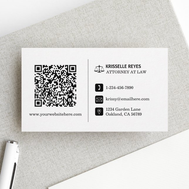Tarjeta De Visita QR Código profesional moderno en blanco y negro (Make an impact with these professional business cards, showcasing your brand and credibility.)