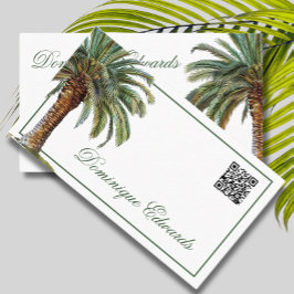 Tarjeta De Visita QR Código Tropical Palm Tree Green Professional