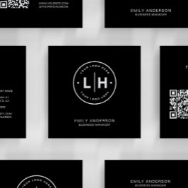 Tarjeta de visita QR con logotipo negro moderno