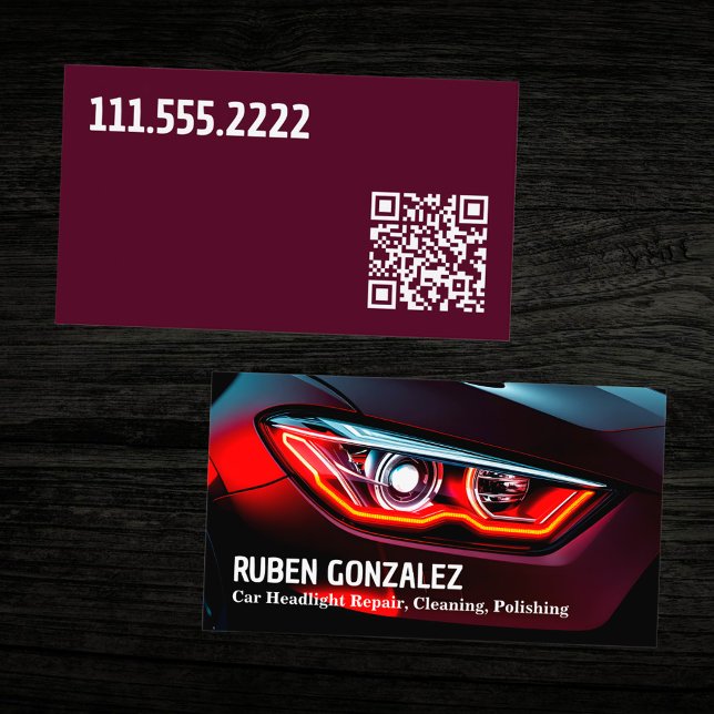 Tarjeta De Visita QR de desactivación de la restauración de los faro (Car Headlight Restoration Detailing QR Business Card)