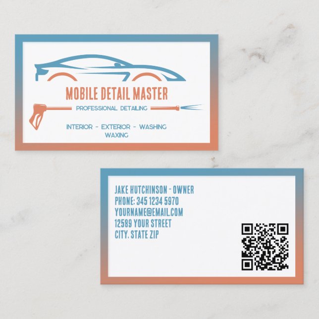 Tarjeta De Visita QR de Detailer de Coche (Anverso / Reverso)