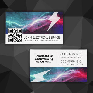 Tarjeta De Visita QR de Electricista Moderno - Relámpago Profesional