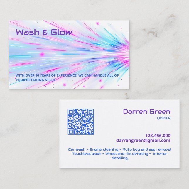 Tarjeta De Visita QR de lavado de coches (Anverso / Reverso)