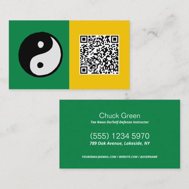 Tarjeta de visita QR del instructor de autodefensa (Anverso / Reverso)