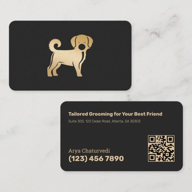 Tarjeta De Visita QR Escaneado Perro Grooming (Anverso / Reverso)