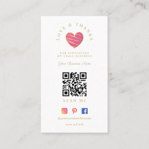 Tarjeta De Visita QR Hot Pink Heart Love & Thanks Supporting