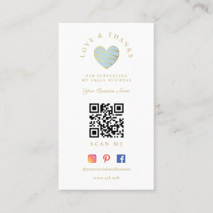 Tarjeta De Visita QR Light Blue Heart Love & Thanks Supporting