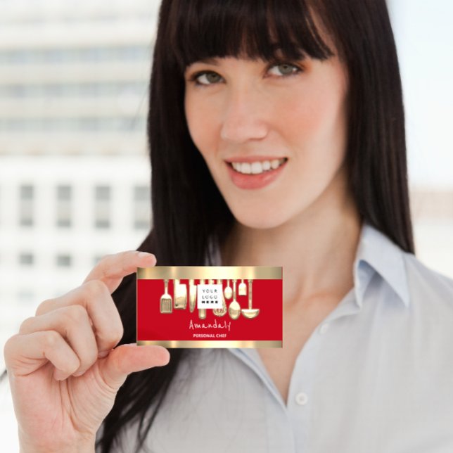 Tarjeta De Visita QR Logo Personal Chef Cocinando comida Red (Subido por el creador)