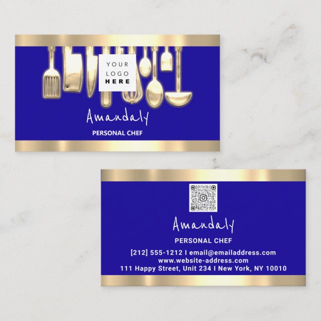 Tarjeta De Visita QR Logo Personal Chef Cocinar Restaurante Comida A (Anverso / Reverso)