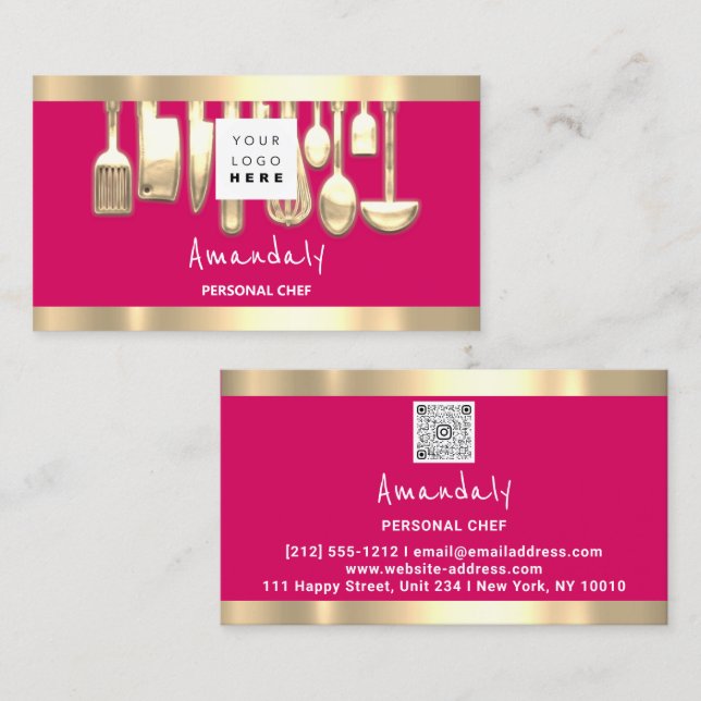 Tarjeta De Visita QR Logo Personal Chef Cocinar Restaurante Comida R (Anverso / Reverso)