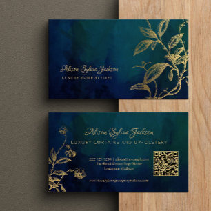 Tarjeta De Visita QR Lujo azul marino elegante Relieve metalizado fa