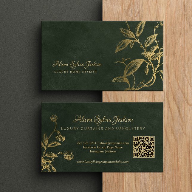 Tarjeta De Visita QR Lujo verde elegante imitación Relieve metalizad (Subido por el creador)