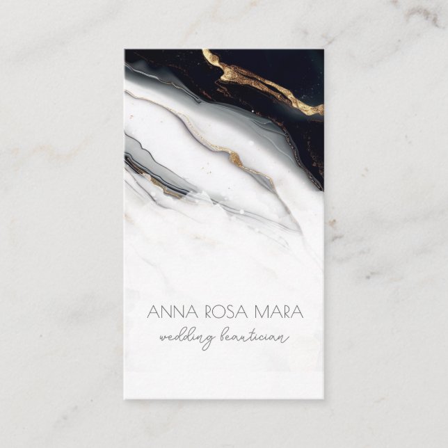 Tarjeta De Visita *~* QR Luxe Agate Glam blanco de oro negro AP66 (Anverso)