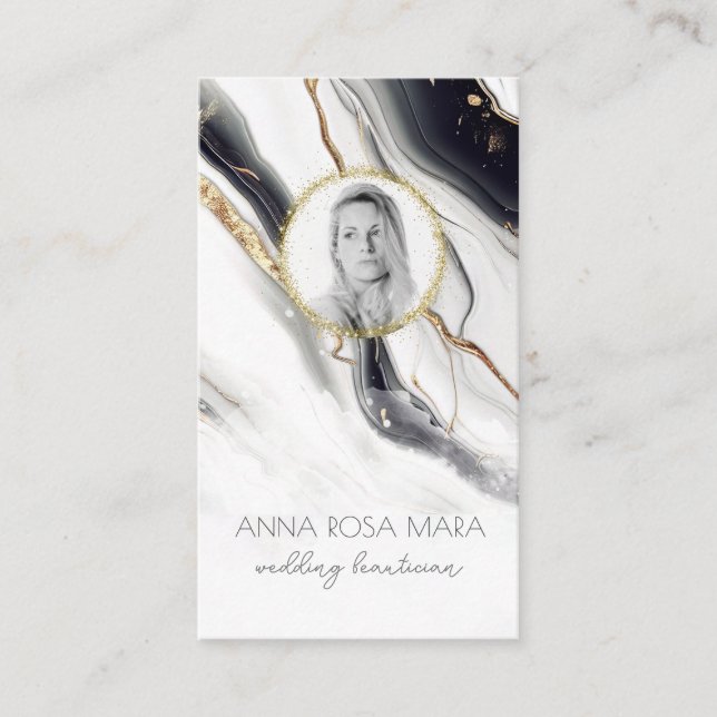 Tarjeta De Visita *~* QR Luxe Agate Marble FOTO LOGO Gold AP66 (Anverso)