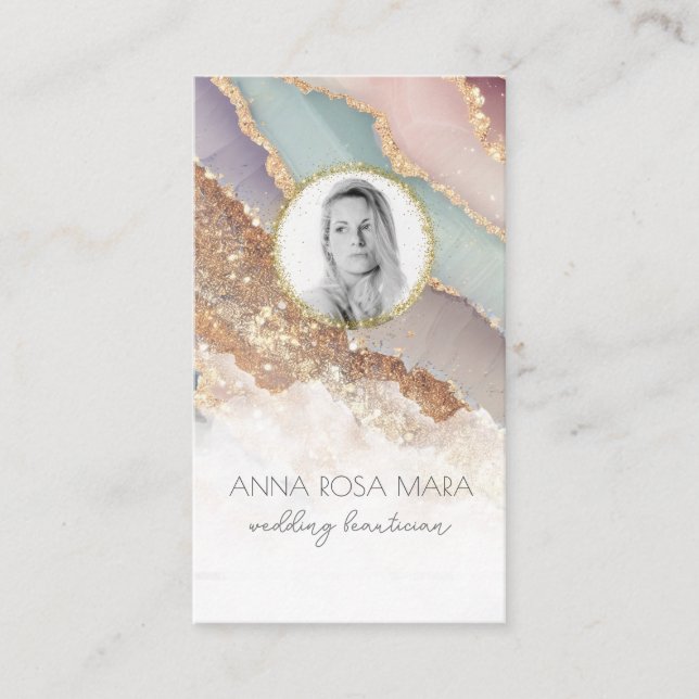 Tarjeta De Visita *~* QR Luxe Agate Pastel FOTO LOGO Gold AP66 (Anverso)