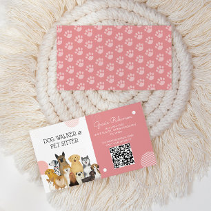 Tarjeta De Visita QR Mascota moderno de caminante de perro Sitter co