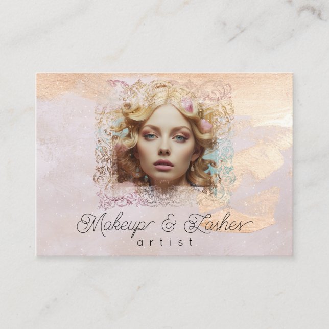 Tarjeta De Visita *~* QR Mujeres Girly Beige Peach Pastel (Anverso)