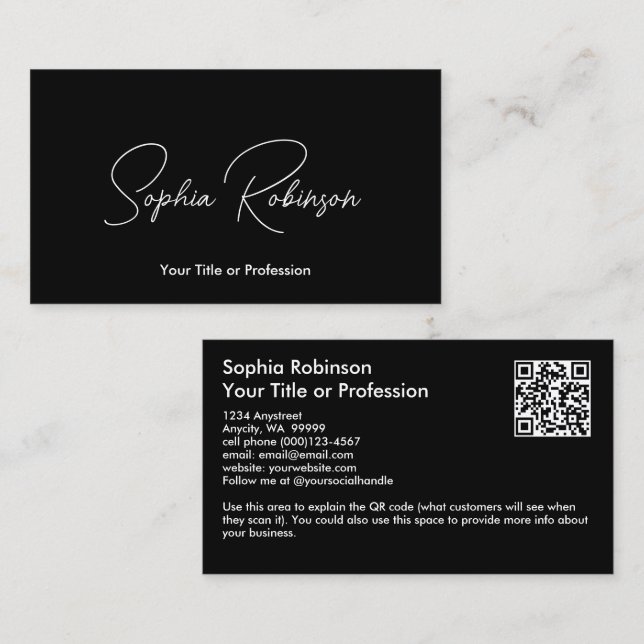 Tarjeta De Visita QR negro de firma (Anverso / Reverso)