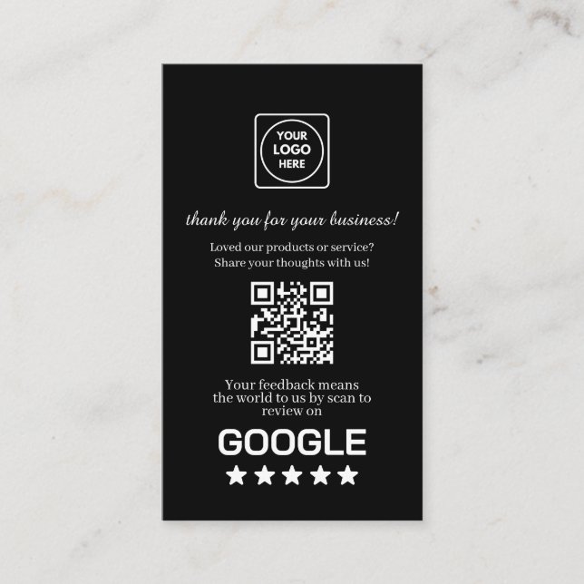 Tarjeta De Visita QR negro | Enlace personalizado de agradecimiento  (Anverso)