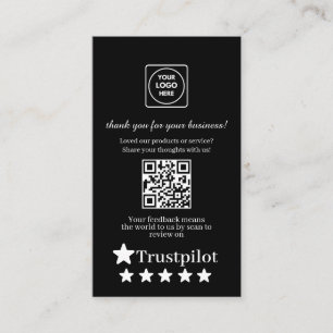 Tarjeta De Visita QR Negro Reseñas de Trustpilot Mensaje de Agrade