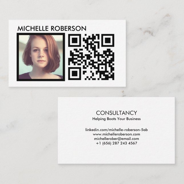 Tarjeta De Visita Qr negro y foto (Anverso / Reverso)